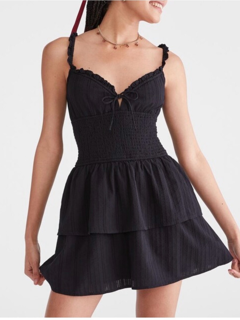 Aeropostale Black Smocked Tiered Mini Dress